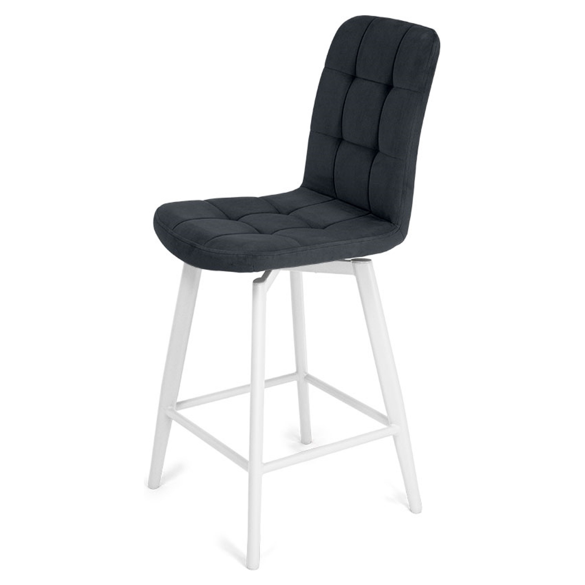 Стул полубарный с белыми ножками серый из велюра (арт 35356) - Фото 1