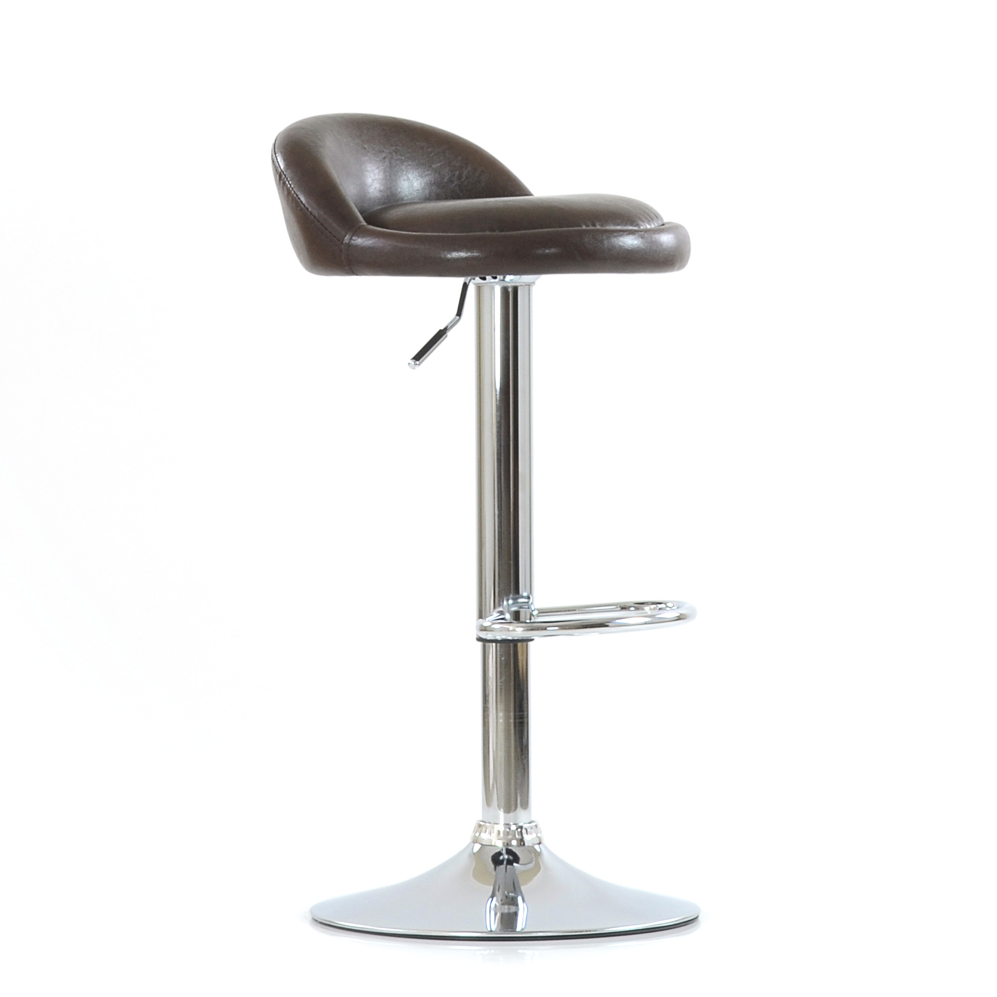 Барный стул хромированный мягкий коричневый из искусственной кожи (арт 6557) - Фото 1