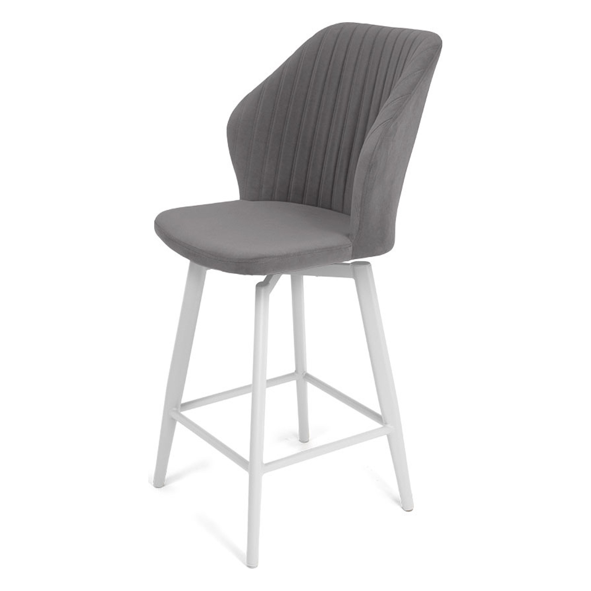 Барный стул мягкий серый с обивкой из велюра современный (арт 35429) - Фото 1