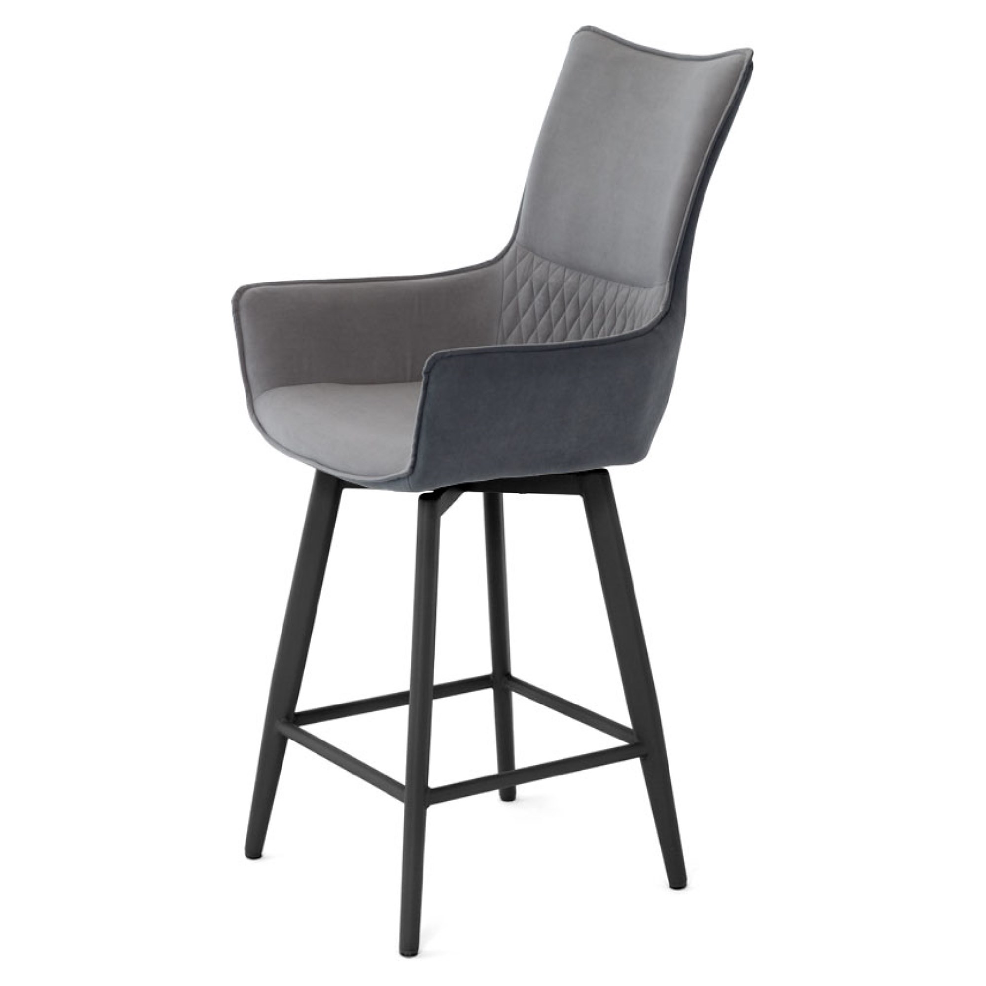 Барный стул мягкий с подлокотниками серый из велюра (арт 35569) - Фото 1