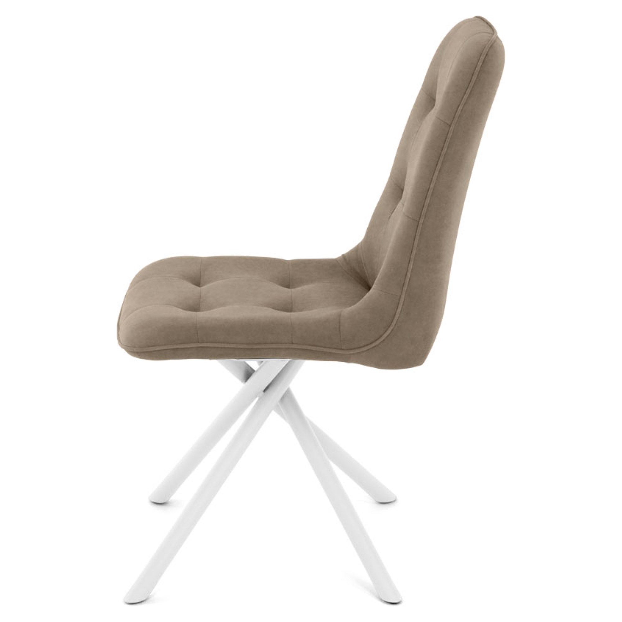 Стул с белыми ножками мягкий бежевый из велюра (арт 35335) - Фото 1