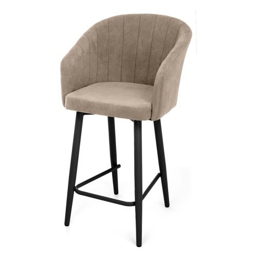 Стул барный на металлическом каркасе мягкий бежевый из велюра (арт 28033) - Фото 2