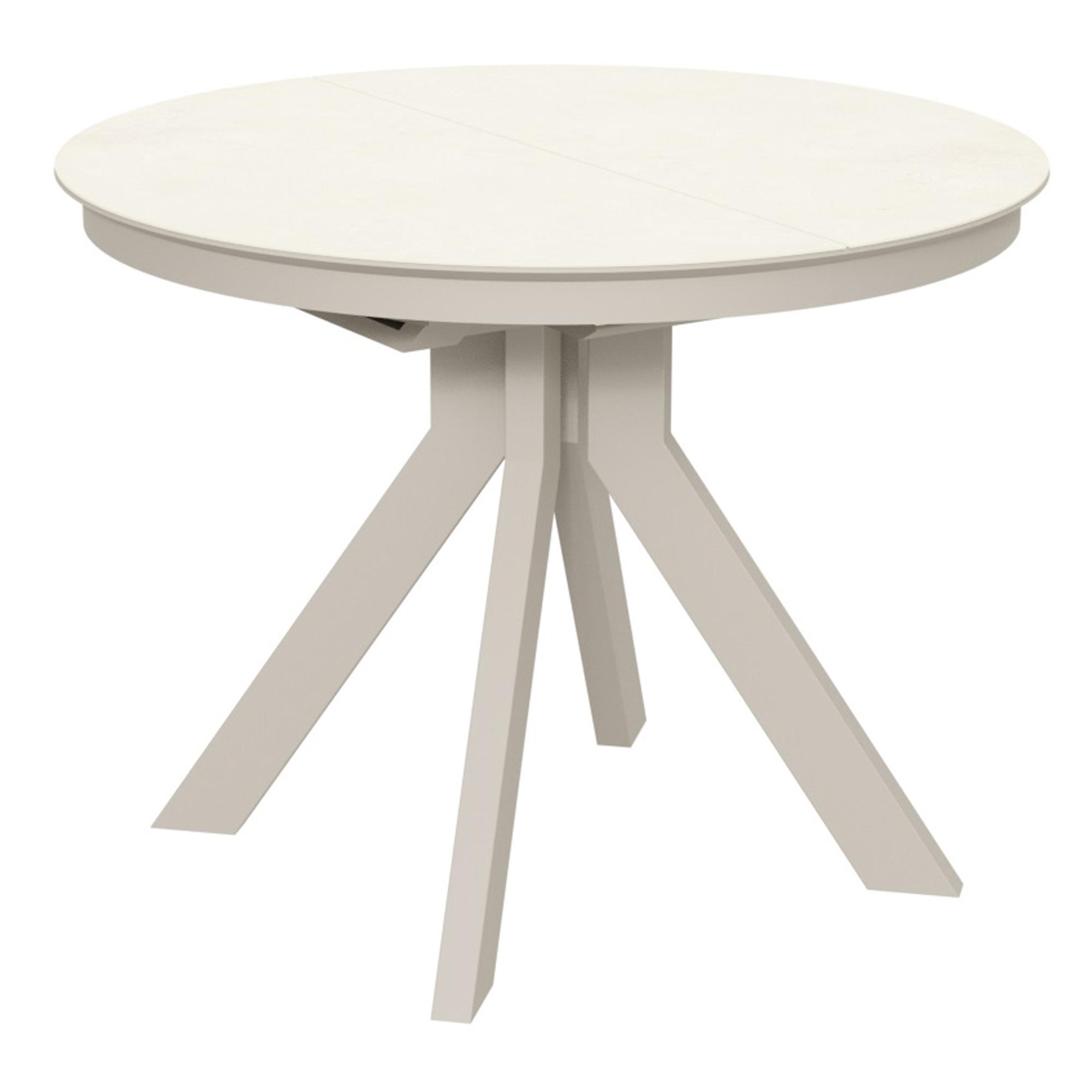 Обеденный стол раскладной круглый из керамогранита кремовый (арт 33495) - Фото 1