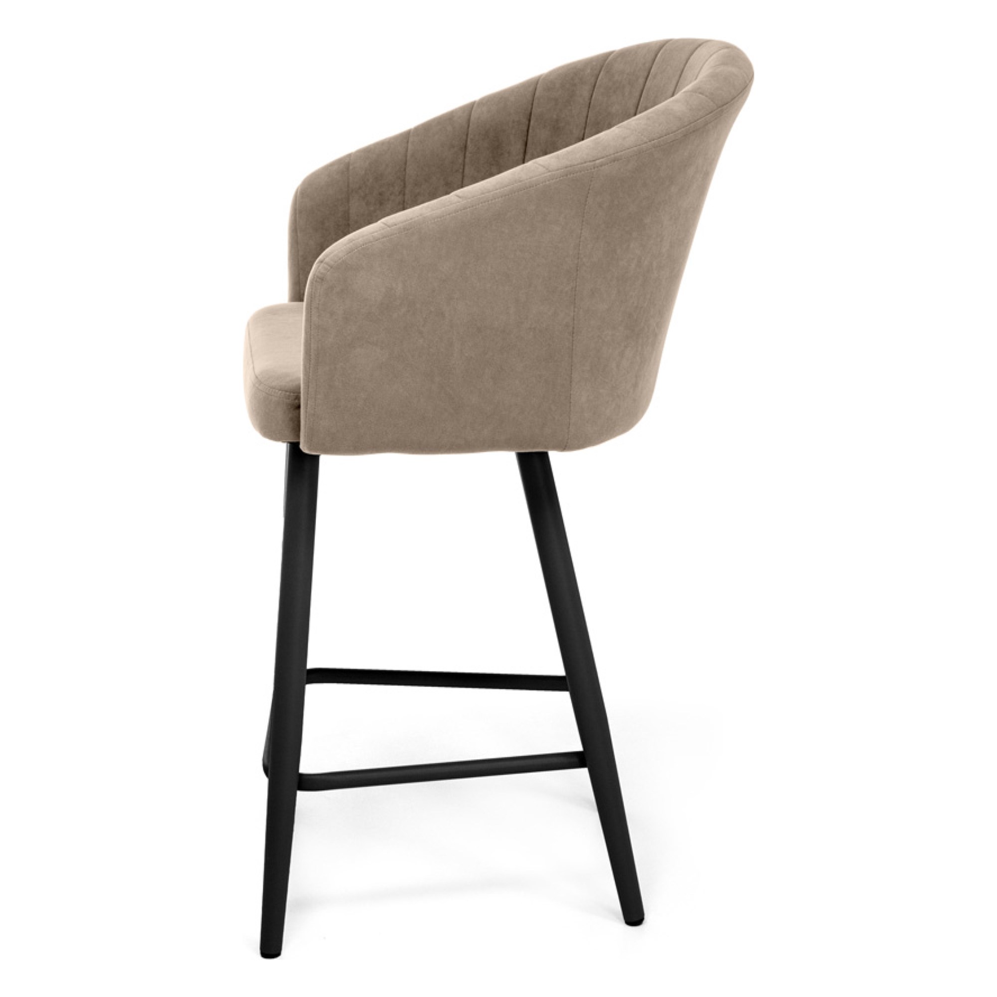 Стул барный на металлическом каркасе мягкий бежевый из велюра (арт 28033) - Фото 1