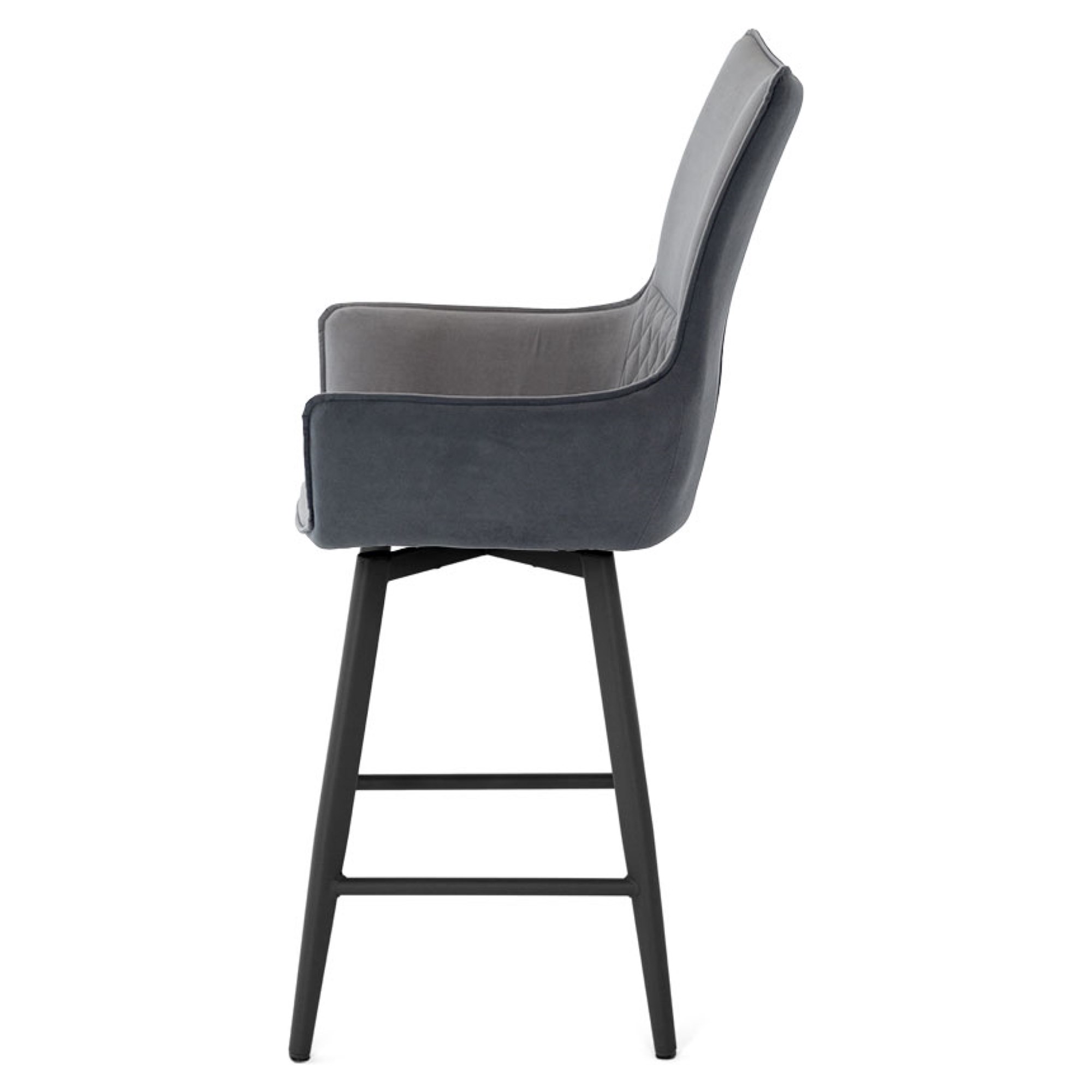 Барный стул мягкий с подлокотниками серый из велюра (арт 35569) - Фото 1