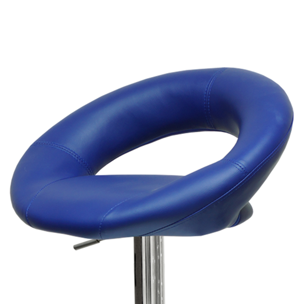 Стул барный высокий хромированный мягкий синий из экокожи крутящийся (арт 5590) - Фото 1