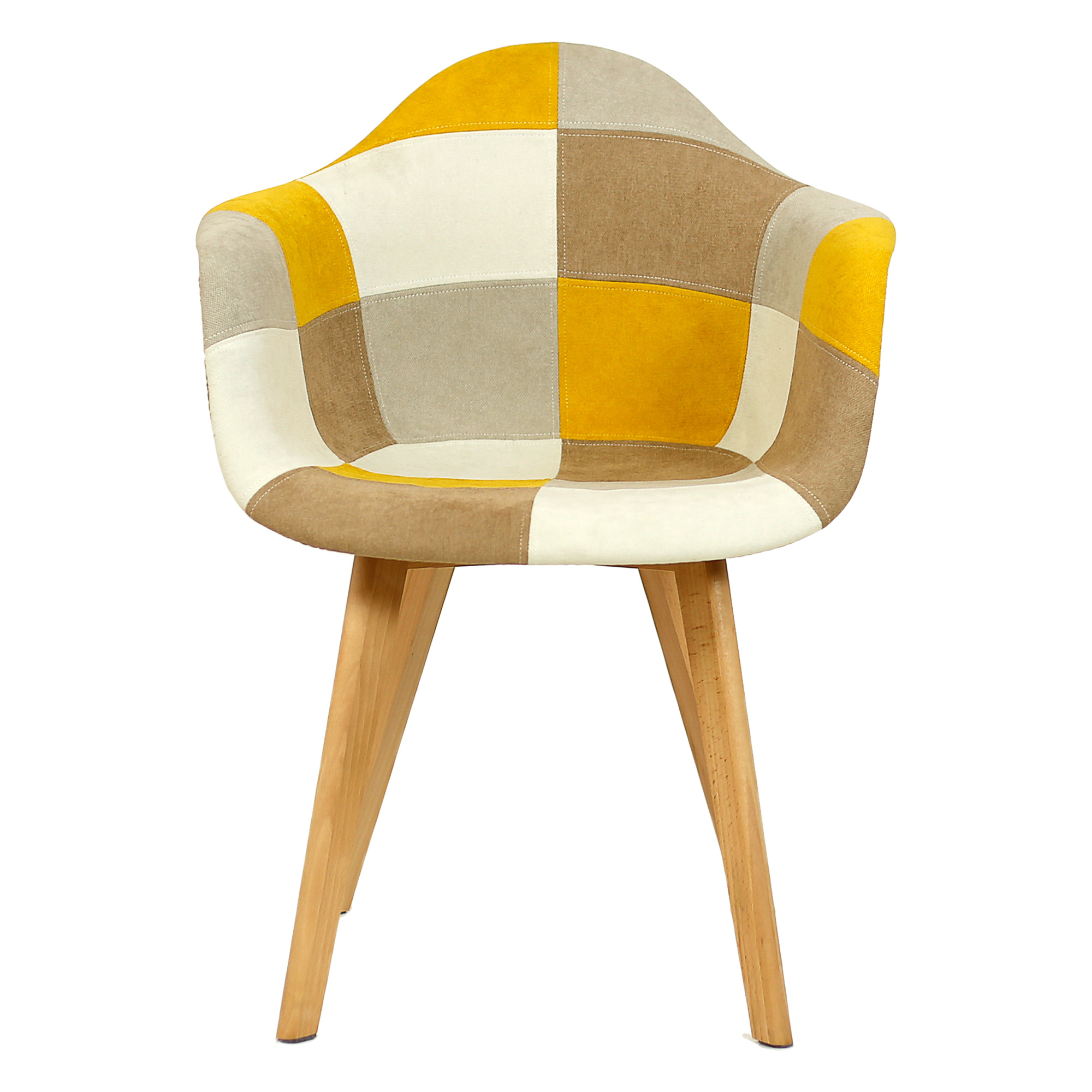 Стул-кресло интерьерный мягкий с подлокотниками желтый пэчворк (арт 31587) - Фото 1