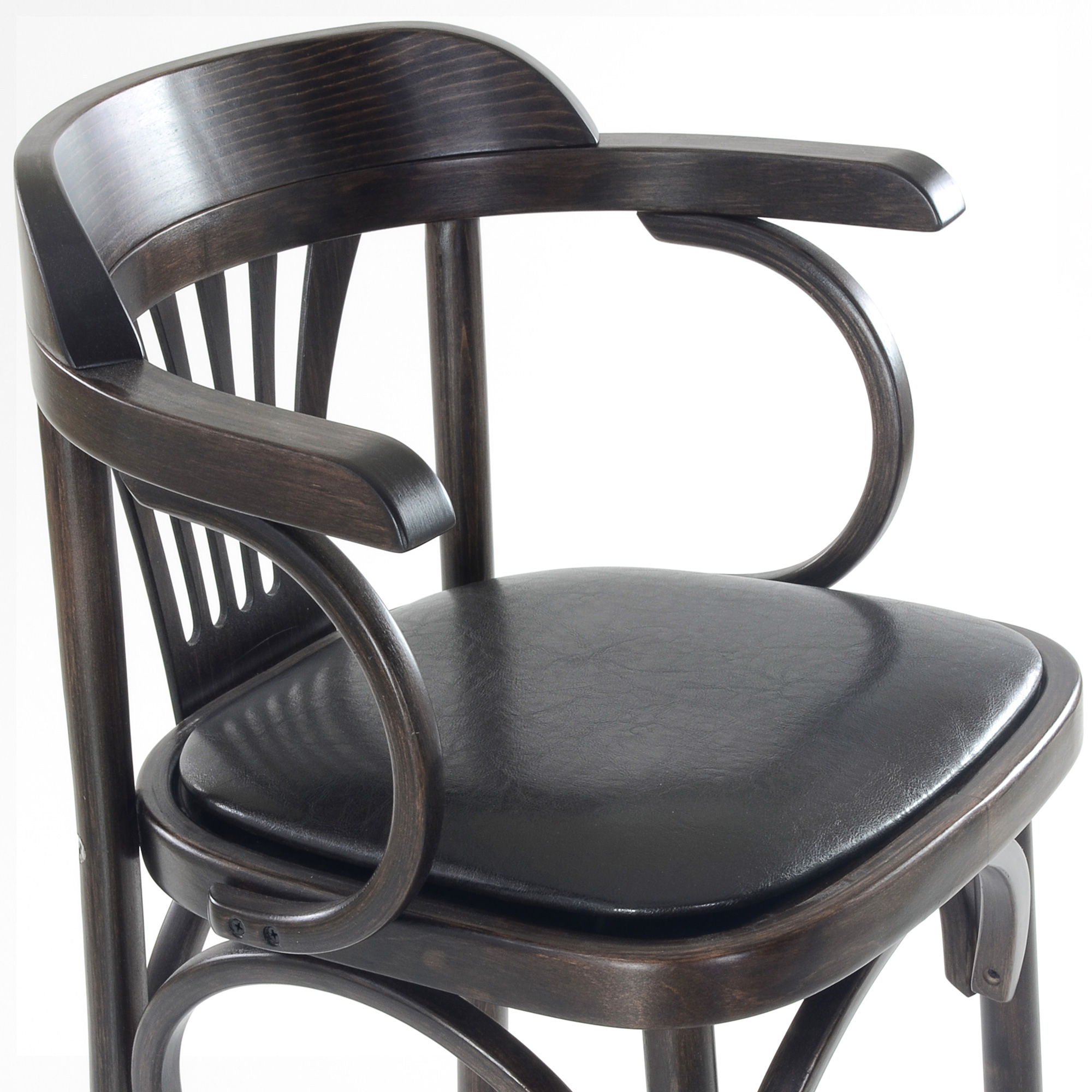 Барный высокий стул деревянный с подлокотниками коричневый (арт 6570) - Фото 1