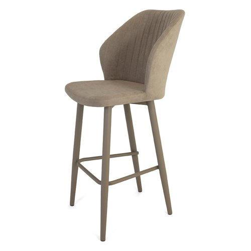 Барный стул мягкий бежевый из велюра (арт 25791) - Фото 2