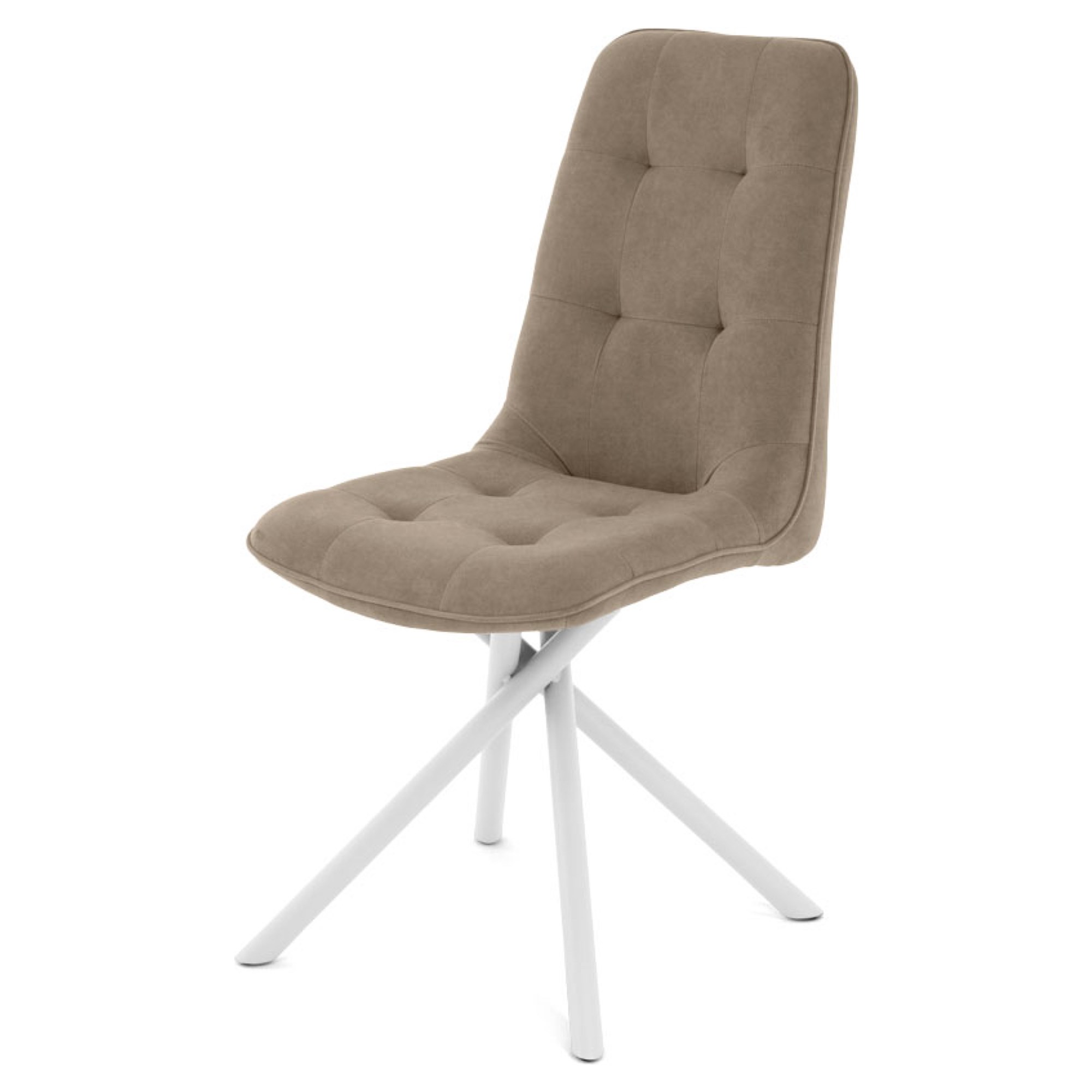 Стул с белыми ножками мягкий бежевый из велюра (арт 35335) - Фото 1