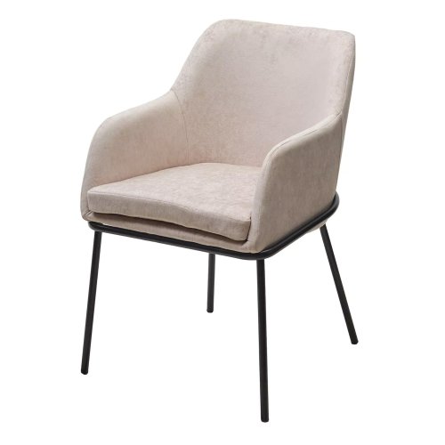 Стул кухонный мягкий с подлокотниками слоновая кость из велюра (арт 33613) - Фото 2