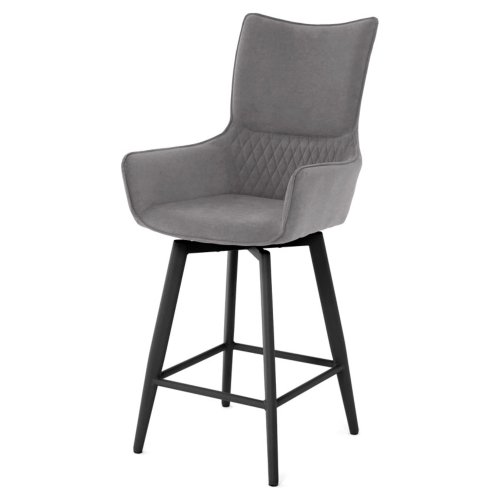 Барный стул мягкий с подлокотниками серый с обивкой из велюра (арт 35573) - Фото 2