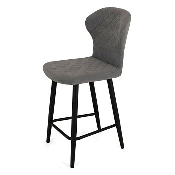 Полубарный стул с черными ножками мягкий серый из велюра (арт 19670) - Фото 2