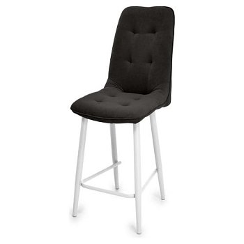 Барный стул с белыми ножками мягкий коричневый из велюра (арт 20838) - Фото 2