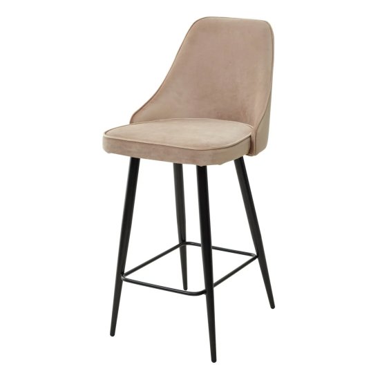 Барный стул с черными ножками бежевый велюровый (арт 28456) Фото 1