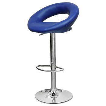 Стул барный высокий хромированный мягкий синий из экокожи крутящийся (арт 5590) - Фото 2