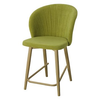 Барный стул на металлическом каркасе мягкий зеленый из велюра (арт 22570) - Фото 2