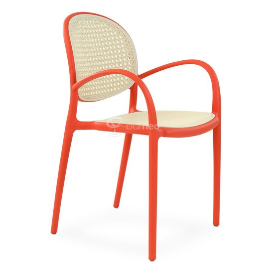 Стул с подлокотниками оранжевый пластиковый (арт 31298) Фото 1