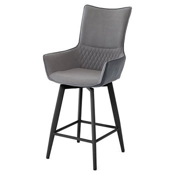 Барный стул мягкий с подлокотниками серый из велюра (арт 35569) - Фото 2