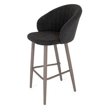 Стул барный на каркасе из металла мягкий коричневый из велюра (арт 29086) - Фото 2