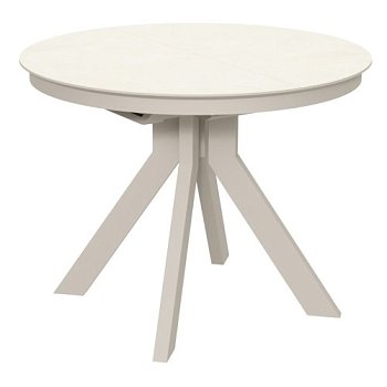 Обеденный стол раскладной круглый из керамогранита кремовый (арт 33495) - Фото 2
