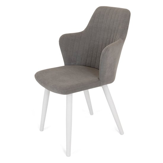 Стул ножки белые мягкий серый из велюра (арт 26357) Фото 1