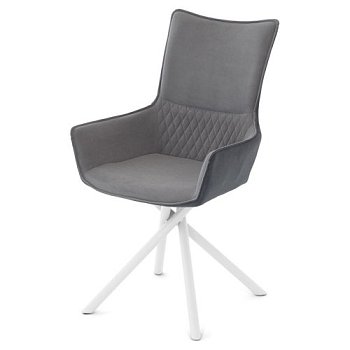 Стул кухонный с белыми ножками мягкий серый из велюра (арт 35570) - Фото 2