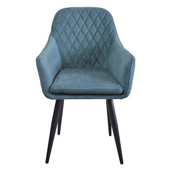 Стул-кресло с черными ножками с подлокотниками синий из велюра (арт 29483) - Фото 2