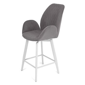 Барный стул мягкий серый из велюра (арт 33589) - Фото 2