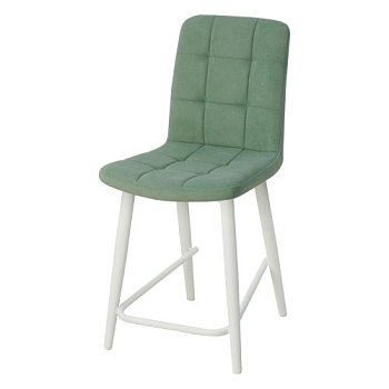 Барный стул на металлокаркасе ножки белые зеленый из велюра (арт 18740) - Фото 2