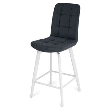 Стул полубарный с белыми ножками серый из велюра (арт 35356) - Фото 2