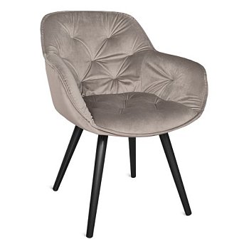 Стул-кресло ножки черные с подлокотниками серый из бархата (арт 20297) - Фото 2