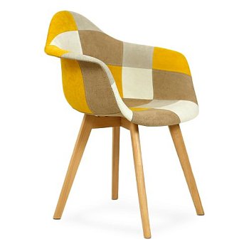 Стул-кресло интерьерный мягкий с подлокотниками желтый пэчворк (арт 31587) - Фото 2