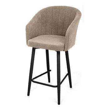 Стул барный на металлическом каркасе мягкий бежевый из велюра (арт 28033) - Фото 2
