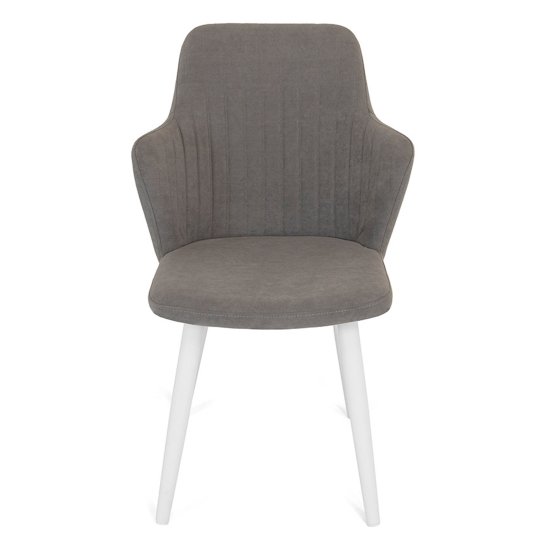 Стул ножки белые мягкий серый из велюра (арт 26357) Фото 2