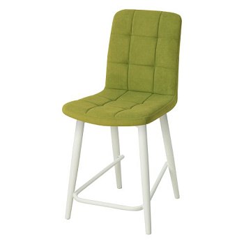 Барный стул с белыми ножками мягкий зеленый велюровый (арт 18737) - Фото 2