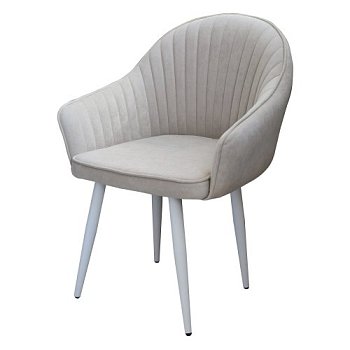 Полукресло с белыми ножками мягкое с подлокотниками бежевое (арт 31763) - Фото 2