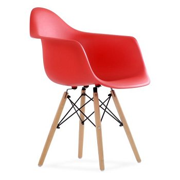 Полукресло дизайнерское деревянное с подлокотниками красное eames (арт 10860) - Фото 2