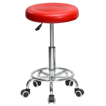 Табурет с металлическими ножками мягкий красный регулируемый (арт 5461) - Фото 2