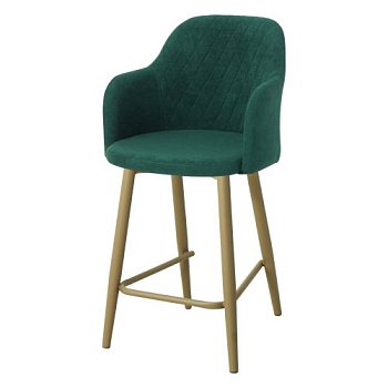 Барный стул на металлокаркасе зеленый велюровый (арт 31084) - Фото 2