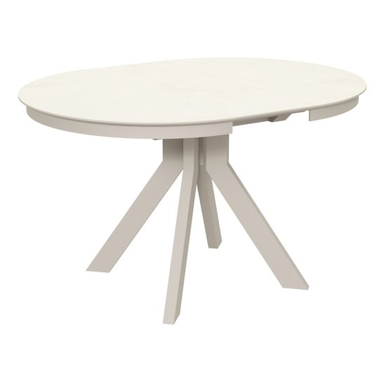 Обеденный стол раскладной круглый из керамогранита кремовый (арт 33495) Фото 3