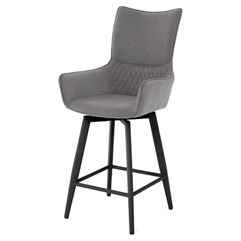 Барный стул мягкий с подлокотниками серый с обивкой из велюра (арт 35573) - Фото 2